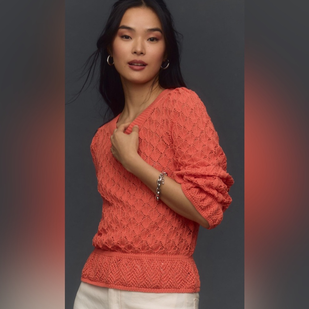 Anthropologie Flounce-Hem Pointelle Sweater  NWT